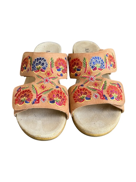 Alegria Shoes - Alegria Embroidered Sandals Tan Leather Comfort Shoes Slip On Clogs Mules 43
